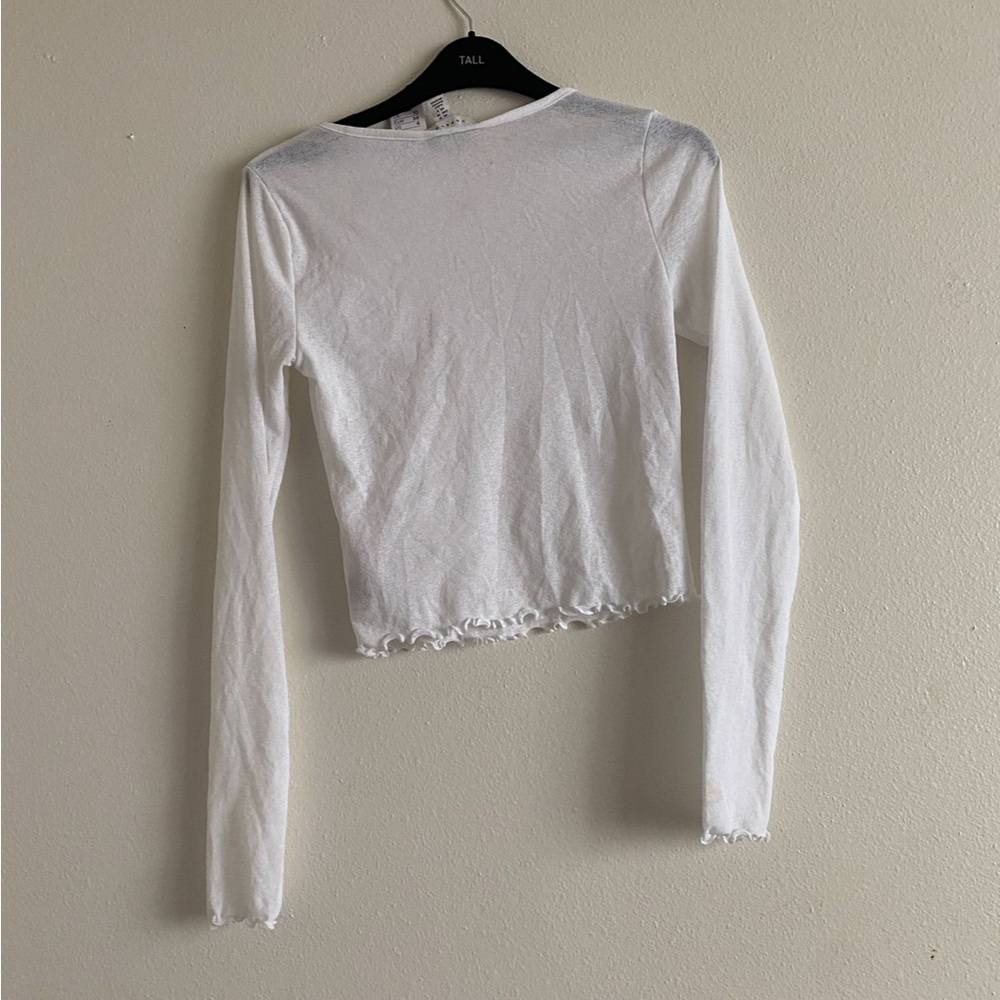 NWT White Long Sleeve Top Mesh sheer crop - Picture 2 of 3